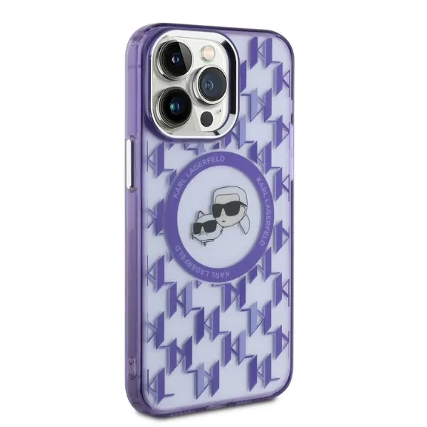 Etui Karl Lagerfeld IML Monogram Karl&Choupette Head MagSafe do iPhone 15 Pro Max Fioletowy