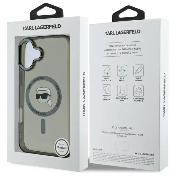 Etui Karl Lagerfeld IML Metal Karl Head MagSafe do iPhone 16 Czarny