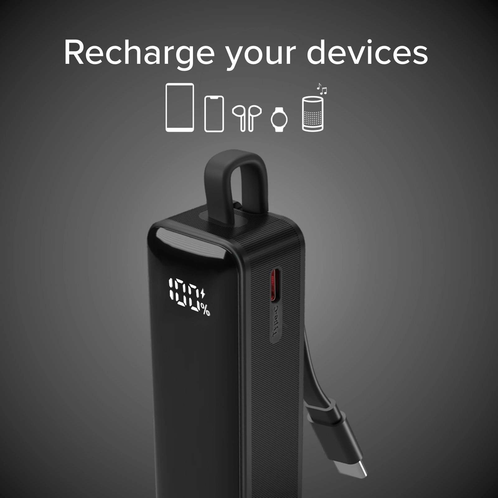 Powerbank SBS TEBB5000LCDTCK 5000mAh 10W Wbudowany kabel USB-C Czarny