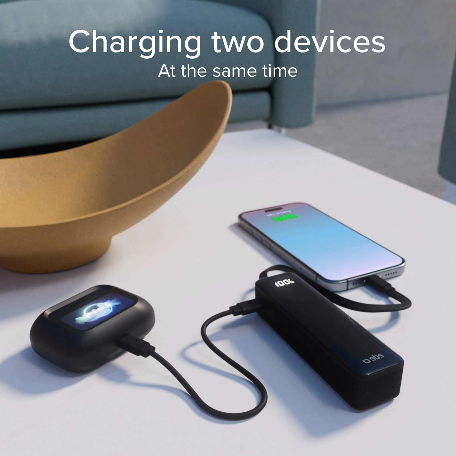 Powerbank SBS TEBB5000LCDTCK 5000mAh 10W Wbudowany kabel USB-C Czarny