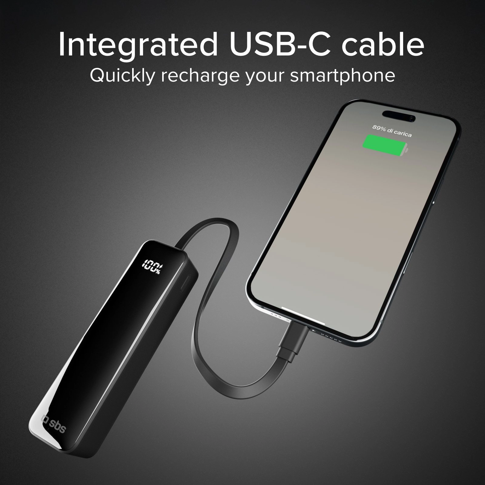 Powerbank SBS TEBB5000LCDTCK 5000mAh 10W Wbudowany kabel USB-C Czarny