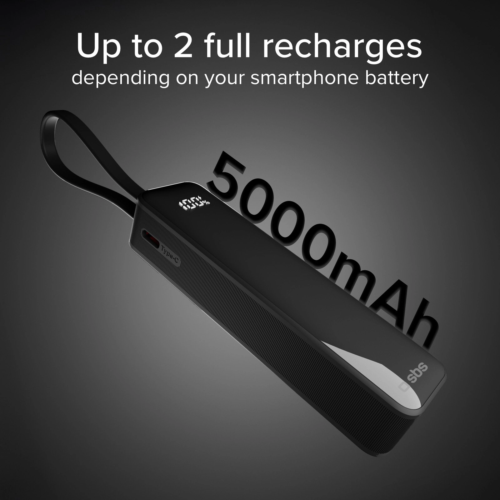 Powerbank SBS TEBB5000LCDTCK 5000mAh 10W Wbudowany kabel USB-C Czarny