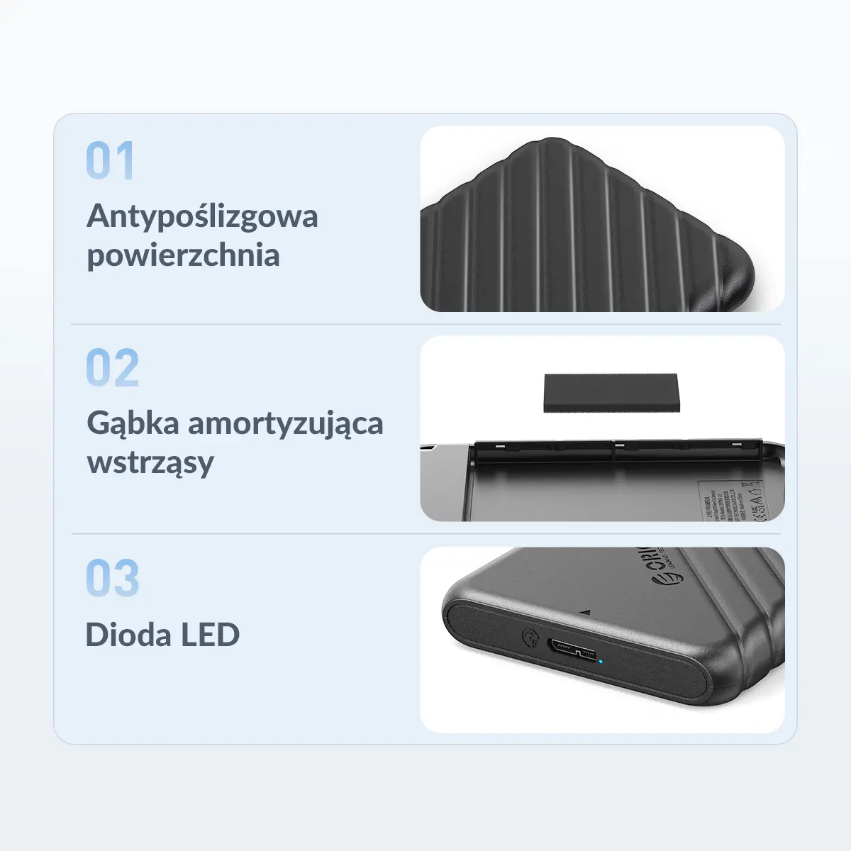 Obudowa Orico 25PW1-U3-BK-EP-HW HDD/SSD 2,5" Czarny