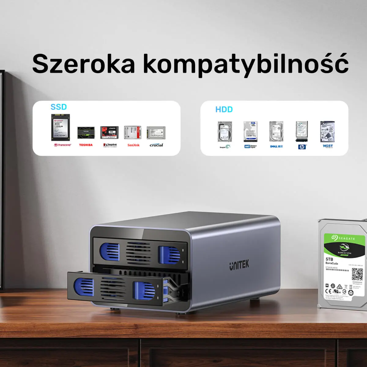 Kieszeń Unitek S1308A01-EU SATA 2,5"/3,5" SATA HDD/SSD Szary