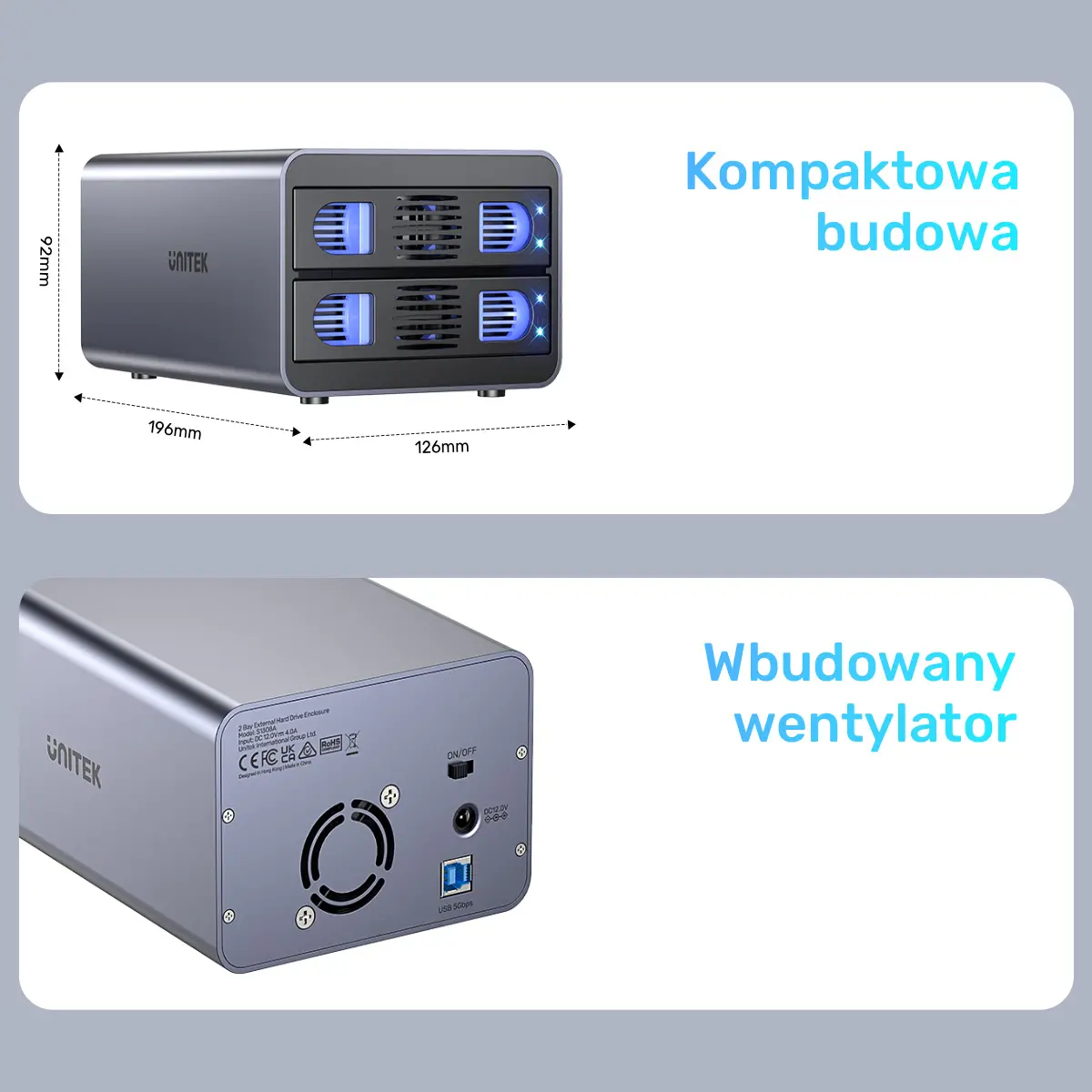 Kieszeń Unitek S1308A01-EU SATA 2,5"/3,5" SATA HDD/SSD Szary
