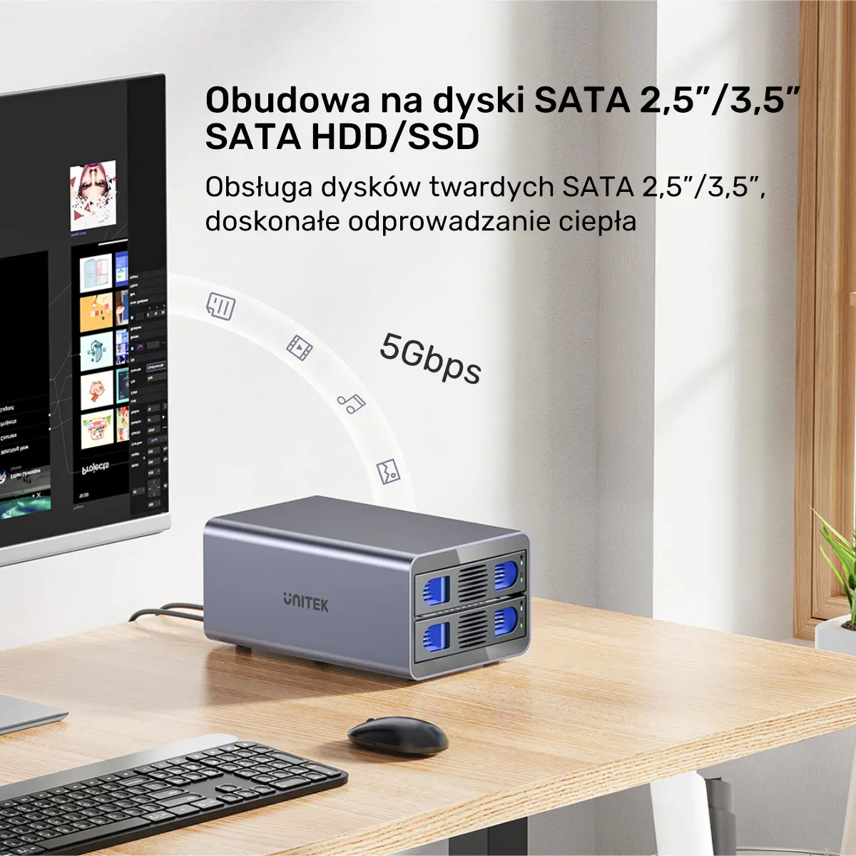 Kieszeń Unitek S1308A01-EU SATA 2,5"/3,5" SATA HDD/SSD Szary