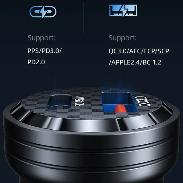 Ładowarka samochodowa USAMS USB+USB-C 45W Fast Charge Fioletowy