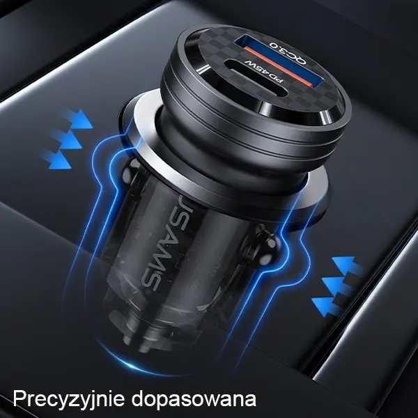 Ładowarka samochodowa USAMS USB+USB-C 45W Fast Charge Fioletowy