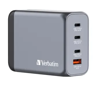 Ładowarka sieciowa Verbatim GaN 200W PD PPS QC 3xUSB-C 1xUSB-A Szary