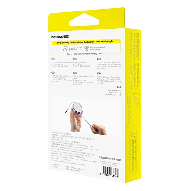 Kabel Baseus Free2Pull USB-C 20W 1m Fioletowy