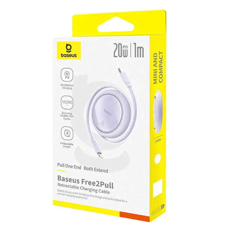 Kabel Baseus Free2Pull USB-C 20W 1m Fioletowy