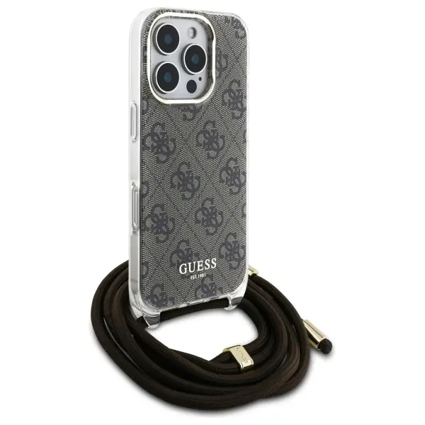 Etui Guess Crossbody Cord 4G Print do iPhone 16 Pro Brązowy