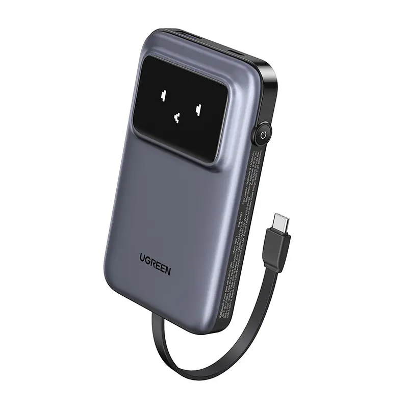 Powerbank UGREEN Uno PB511 10000mAh 30W Wbudowany kabel USB-C Szary