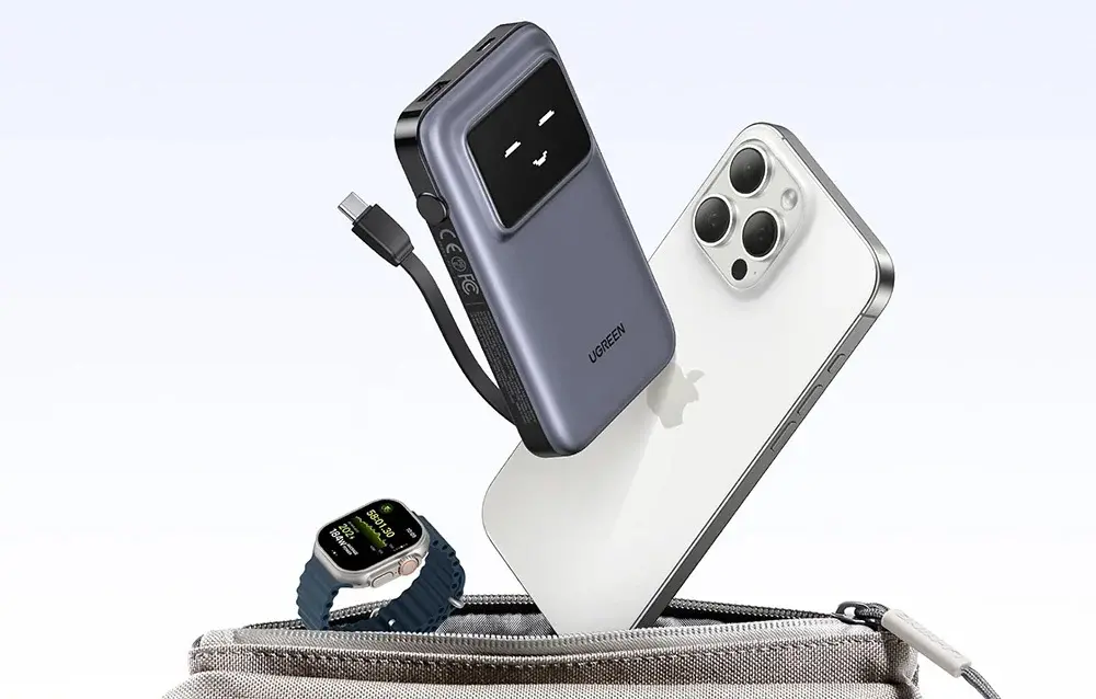 Powerbank UGREEN Uno PB511 10000mAh 30W Wbudowany kabel USB-C Szary