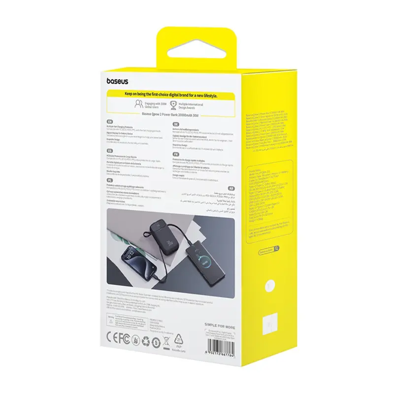 Powerbank Baseus P10055009113-00 QPow 2 z kablem USB-C 20000mAh 30W Czarny