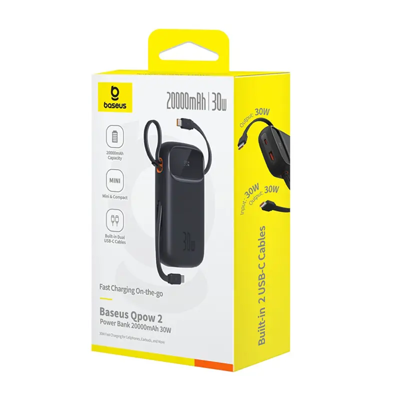 Powerbank Baseus P10055009113-00 QPow 2 z kablem USB-C 20000mAh 30W Czarny
