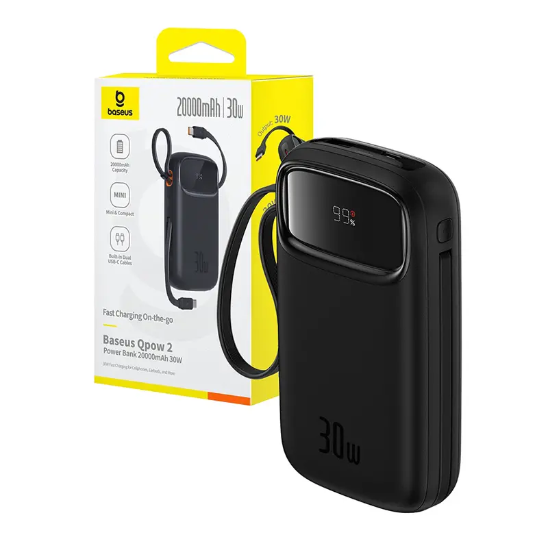 Powerbank Baseus P10055009113-00 QPow 2 z kablem USB-C 20000mAh 30W Czarny