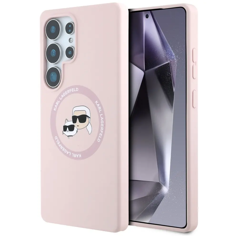 Etui Karl Lagerfeld Silicone Double Heads And Circle MagSafe do Galaxy S25 Ultra Różowy