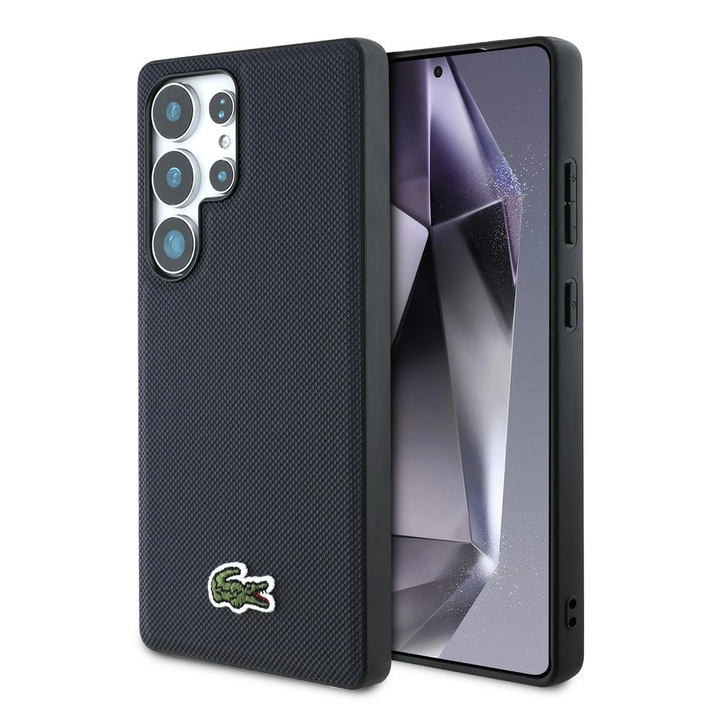 Etui Lacoste Iconic Petit Pique Woven Logo MagSafe do Galaxy S25 Ultra Granatowy