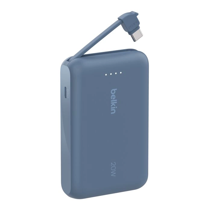 Powerbank Belkin BPB021HQBL 10000mAh, 20W, Wbudowany kabel USB-C, Niebieski