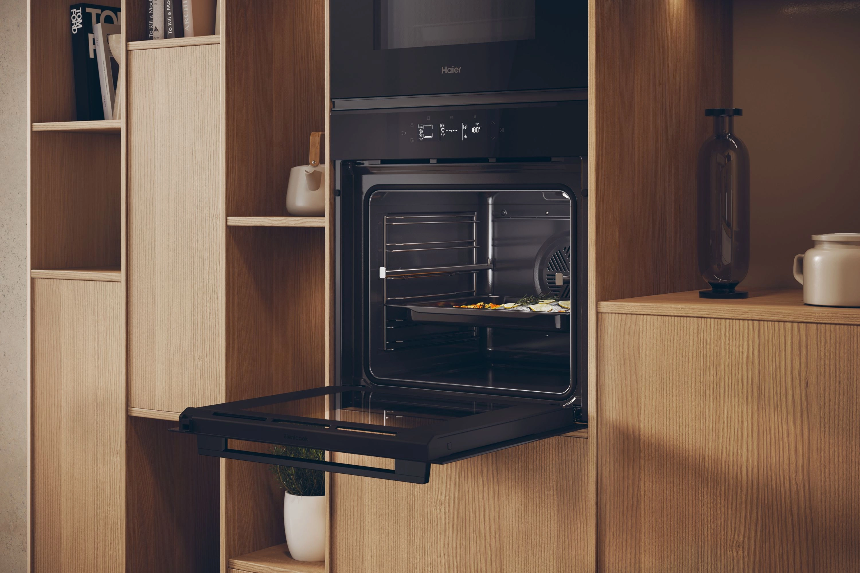 Piekarnik elektryczny Haier ID Seria 2 H6 ID25G5HTB1 Termoobieg AirFry Termosonda Zdalne sterowanie Czarne szkło