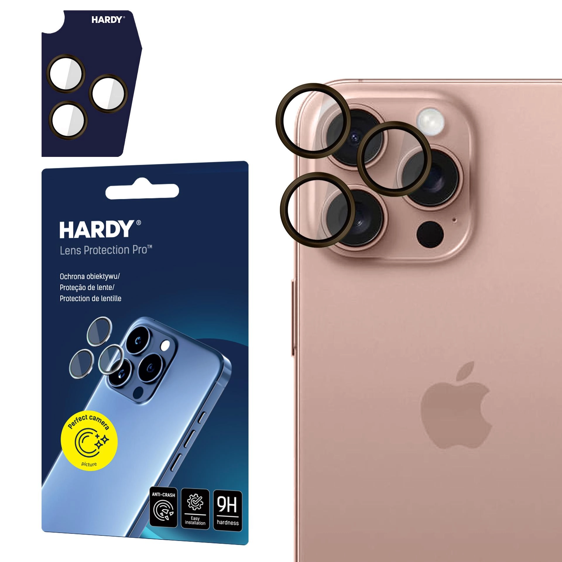Szkło hartowane 3mk HARDY Lens Protection Pro Brown do iPhone 16 Pro / 16 Pro Max