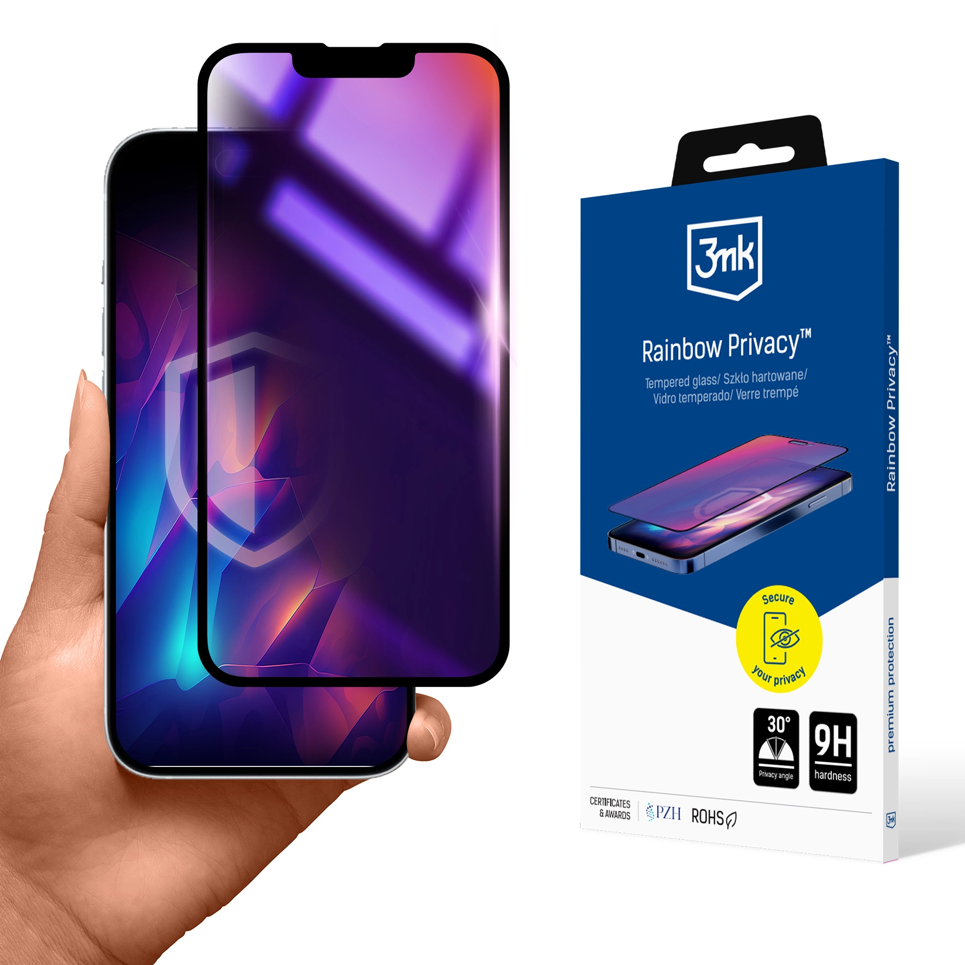 Szkło hartowane 3mk Rainbow Privacy do iPhone 13 / 13 Pro / 14