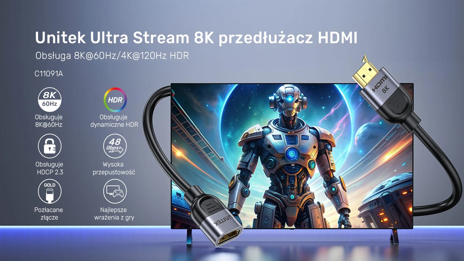 Przedłużacz HDMI Unitek C11091AGY01-1.5M (M-F) 2.1, 8K 1,5m