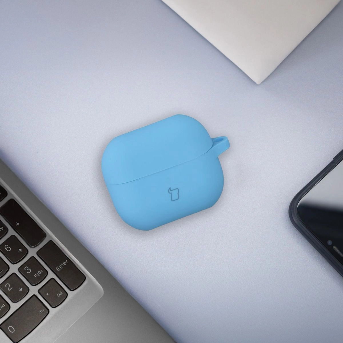 Etui na słuchawki Bizon Silikonowe z karabińczykiem do Samsung Galaxy Buds 3/3 Pro Niebieski