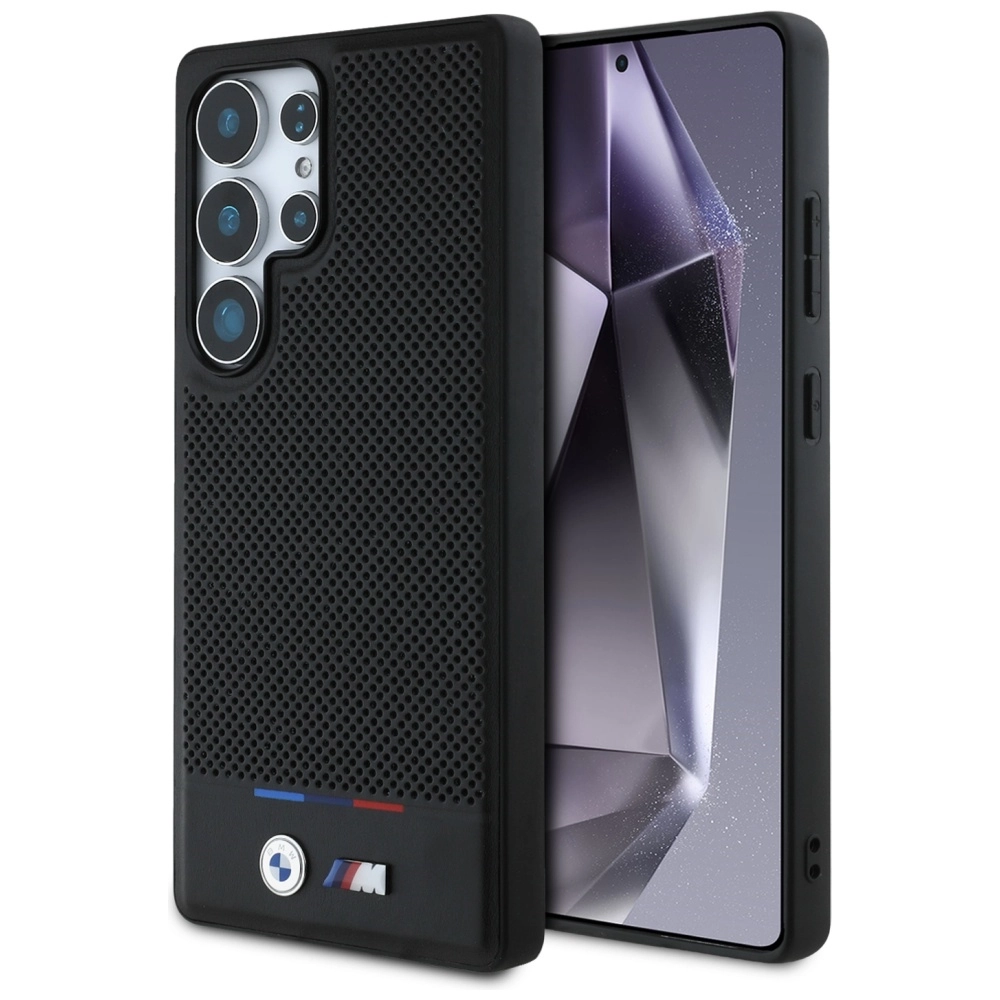 Etui BMW Leather Tricolor Stripe MagSafe do Galaxy S25 Ultra Czarny