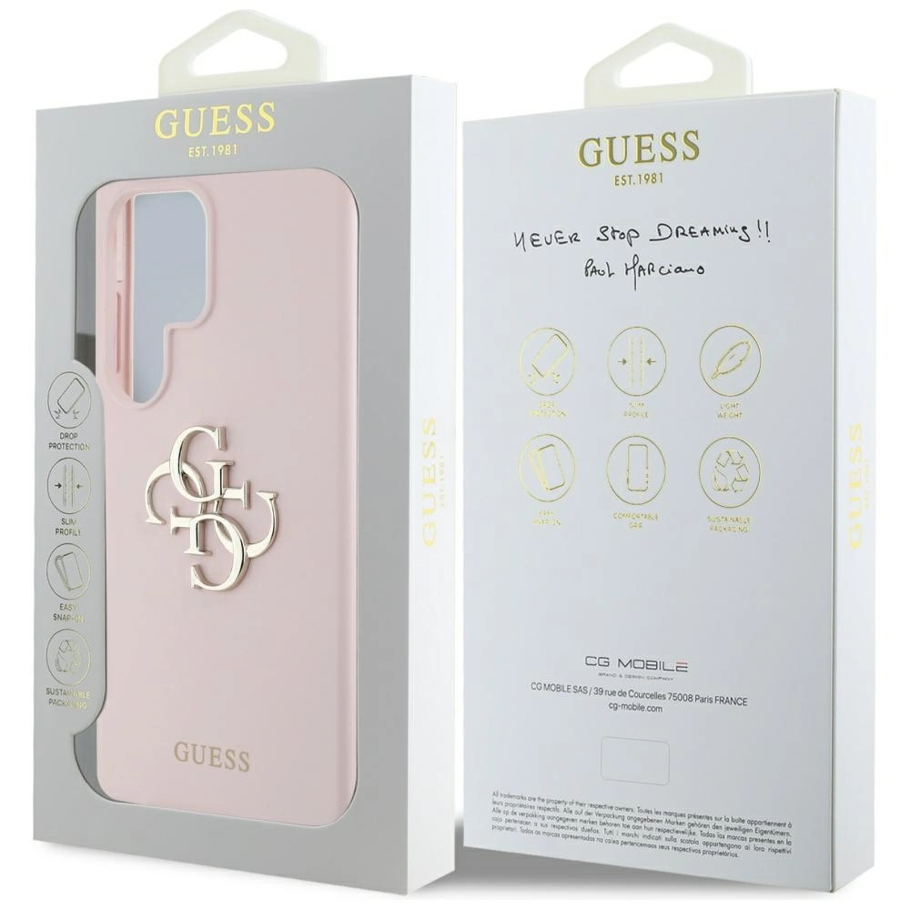 Etui Guess Silicone Big 4G Logo Bottom Script Galaxy S25 Ultra Różowy
