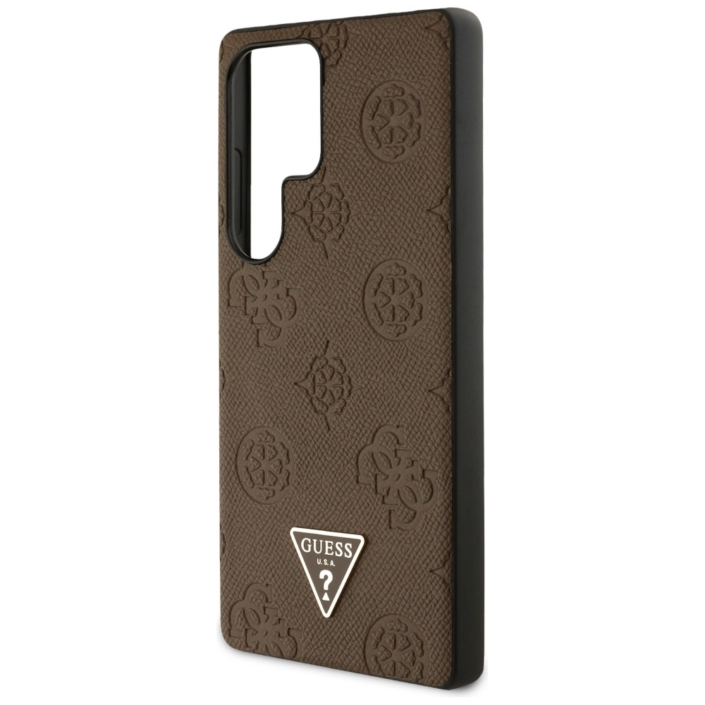Etui Guess Grained Hot Stamp Peony Pattern Triangle Logo MagSafe do Galaxy S25 Ultra Brązowy