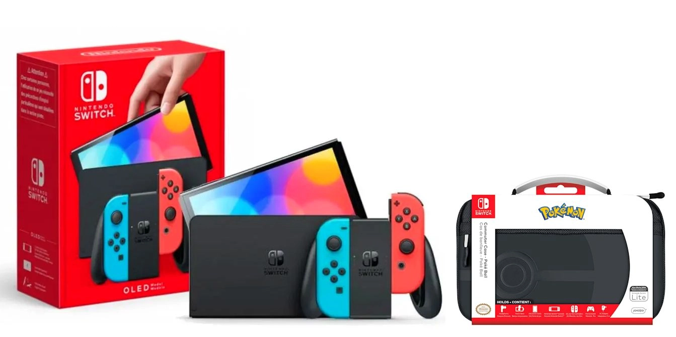 Konsola Nintendo Switch OLED Czerwono-niebieski + Etui PDP Pokemon Poke Ball