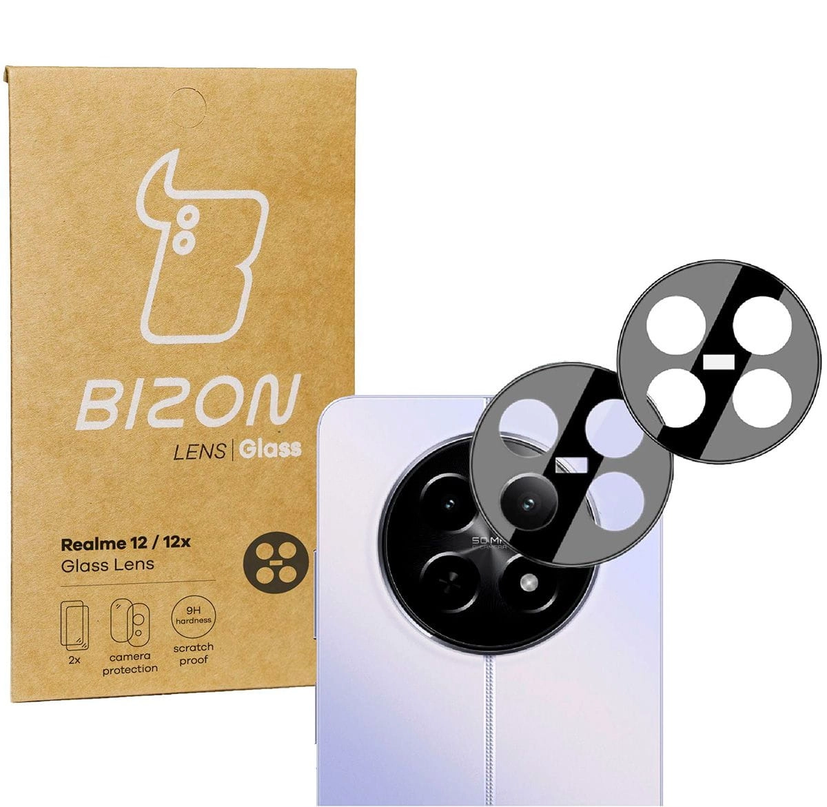 Szkło ochronne Bizon na aparat Lens do Realme 12 5G/12x 5G 2 sztuki