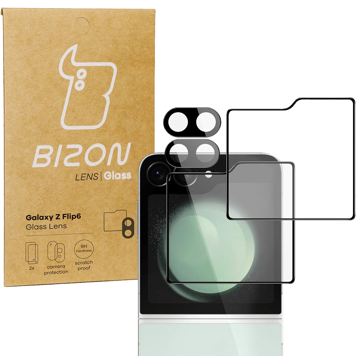 Szkło ochronne Bizon na aparat + szkło na ekran zewnętrzny Lens do Galaxy Z Flip6