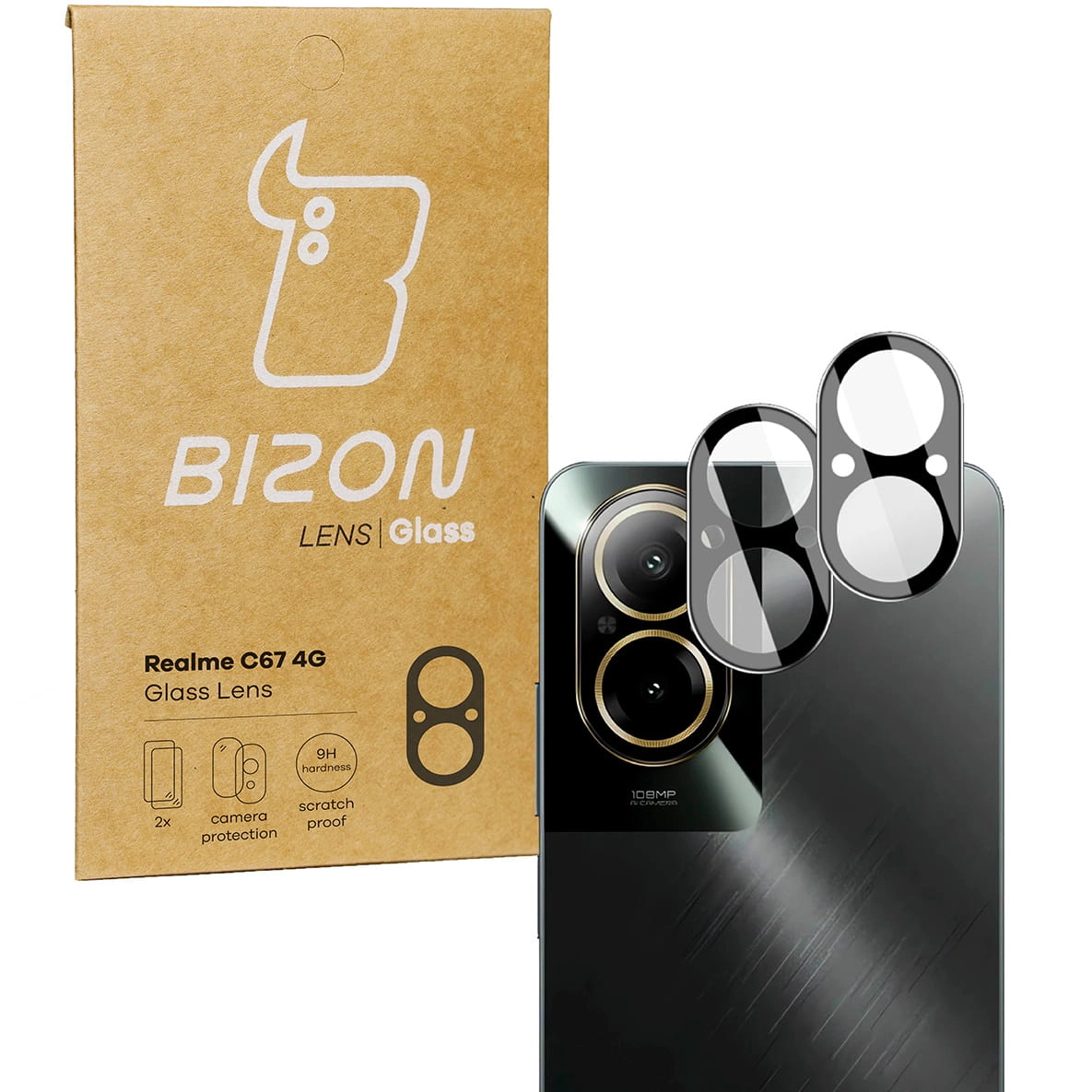 Szkło ochronne Bizon na aparat Lens do Realme C67 4G 2 sztuki