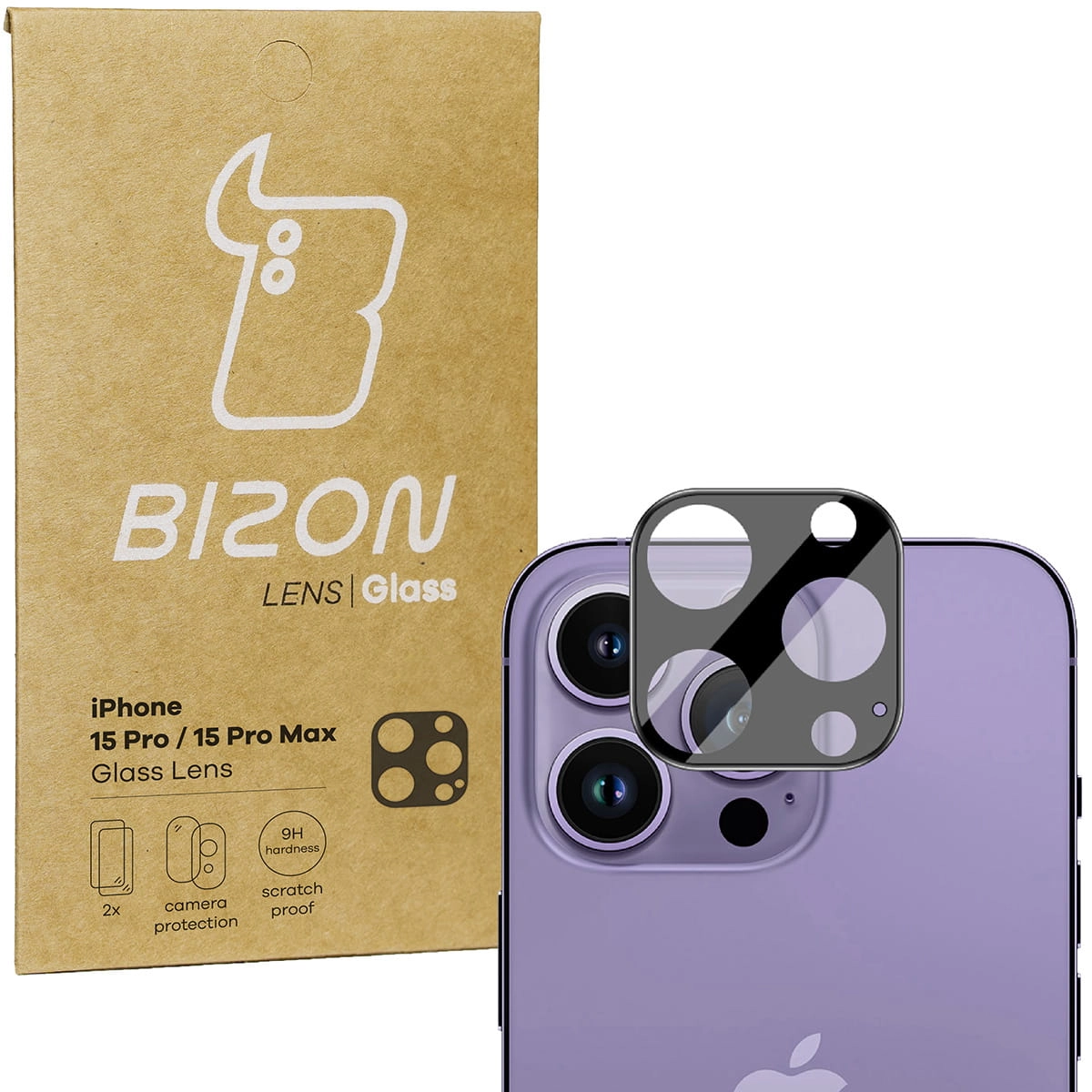 Szkło ochronne Bizon na aparat Lens do iPhone 15 Pro/iPhone 15 Pro Max 2 sztuki