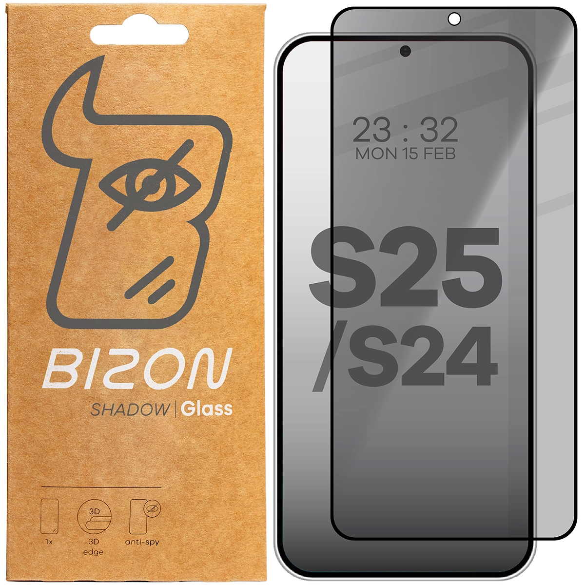 Szkło hartowane Bizon prywatyzujące pełne Edge Shadow do Galaxy S25/S24 Przyciemniane