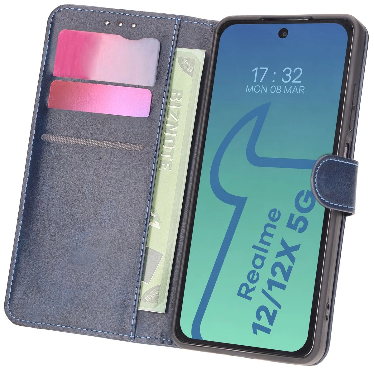 Etui Bizon z klapką Pocket do Realme 12/12x Granatowy