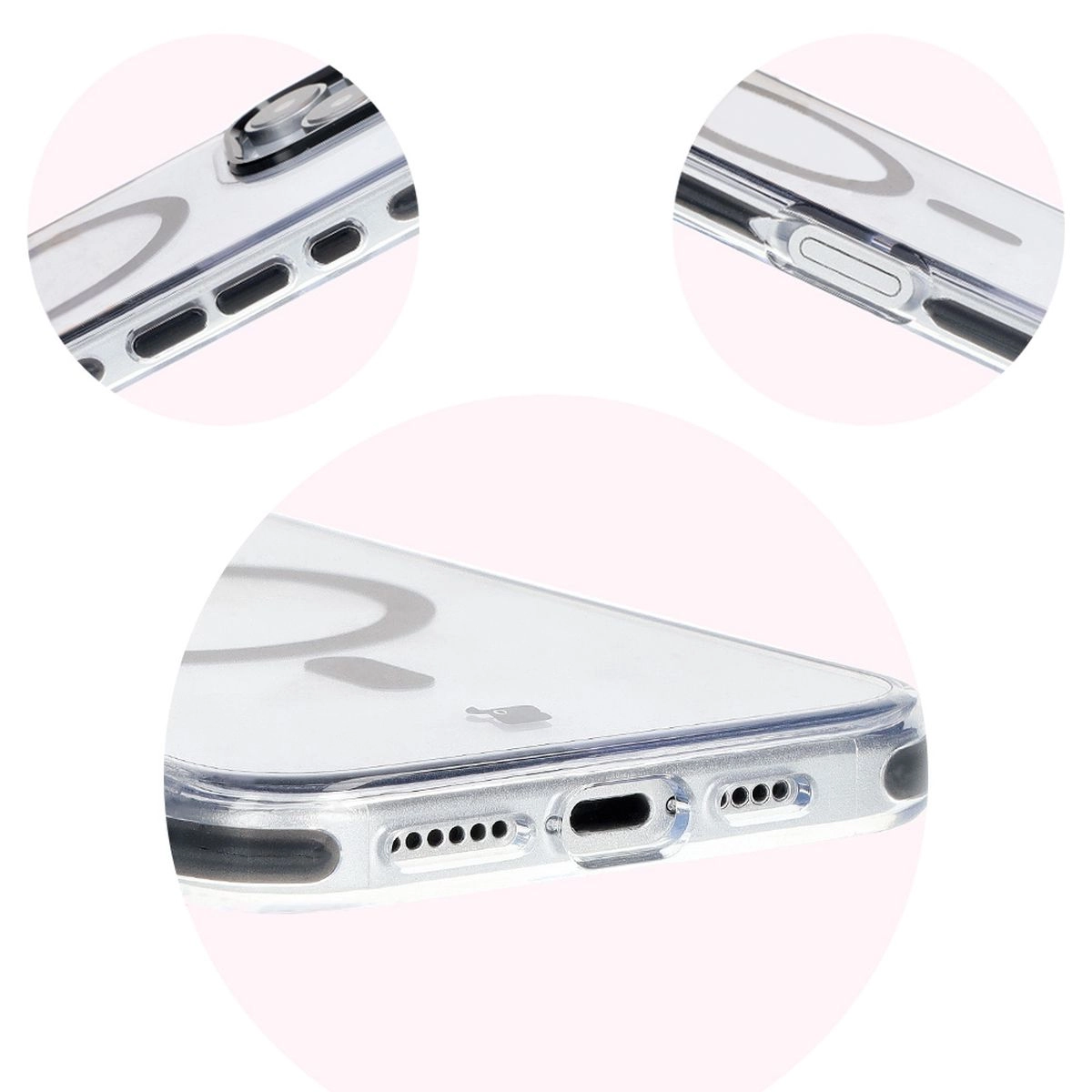 Etui Bizon Marco z MagSafe do iPhone 16 Pro Przezroczyste z czarną ramką