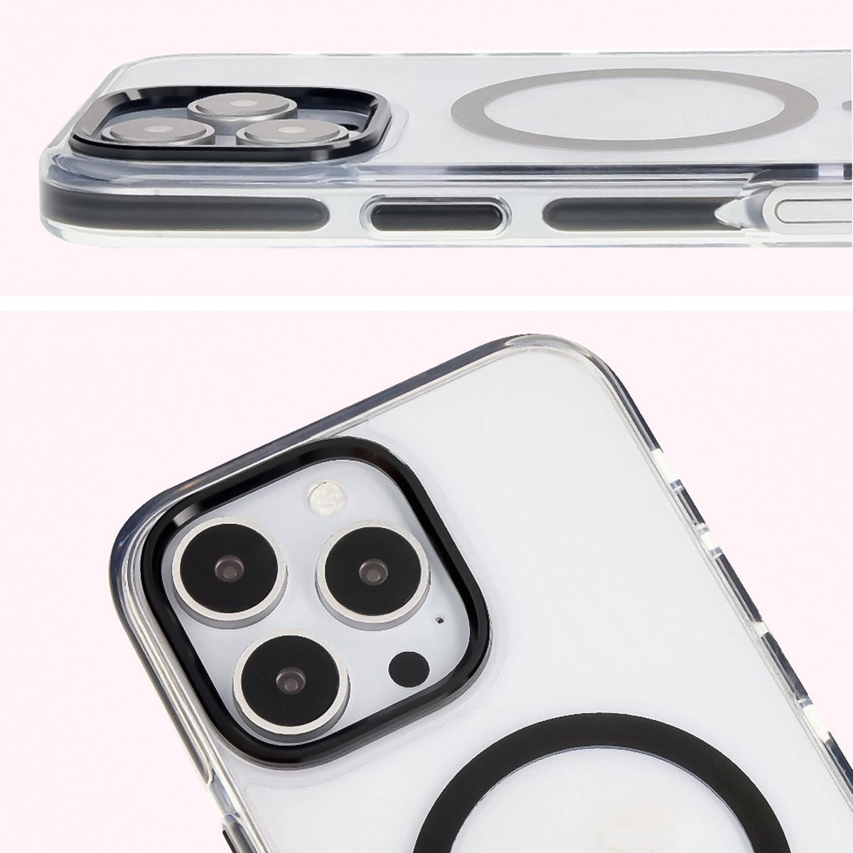 Etui Bizon Marco z MagSafe do iPhone 16 Pro Przezroczyste z czarną ramką