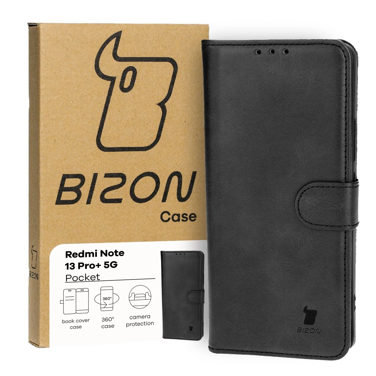 Etui Bizon z klapką Pocket do Xiaomi Redmi Note 13 Pro+ 5G Czarny