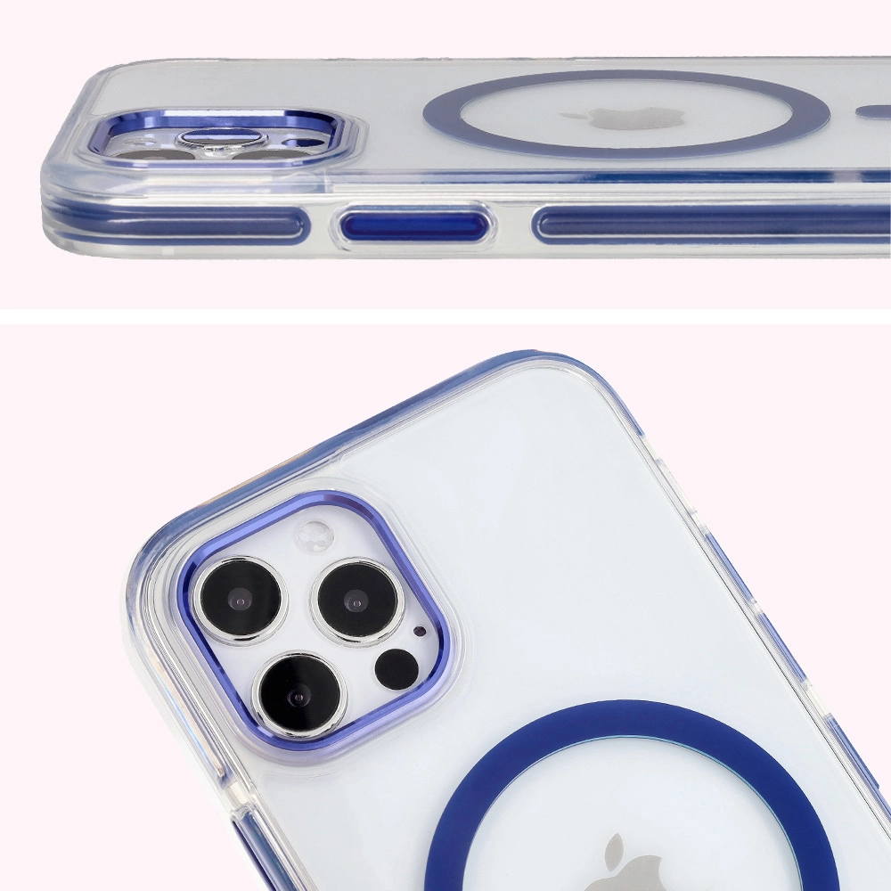 Etui Bizon Marco z MagSafe do iPhone 12 Pro / 12 Przezroczyste z niebieską ramką