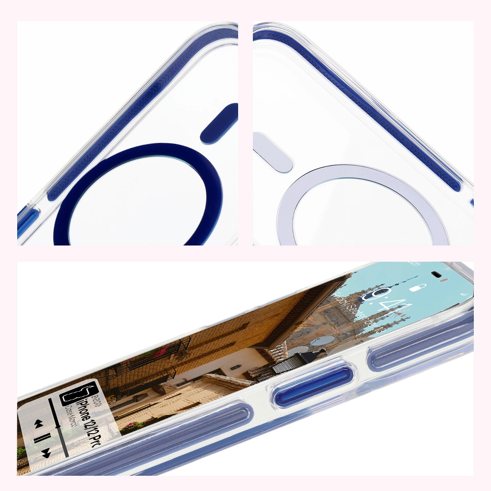 Etui Bizon Marco z MagSafe do iPhone 12 Pro / 12 Przezroczyste z niebieską ramką