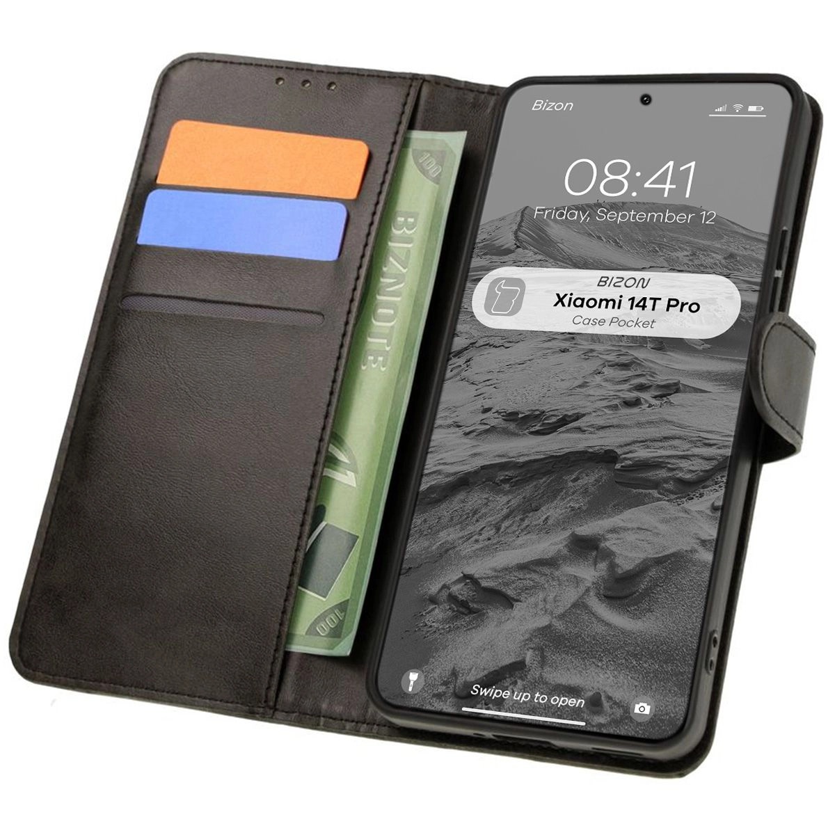 Etui Bizon z klapką Pocket do Xiaomi 14T Pro Czarny