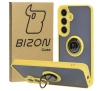 Etui Bizon z uchwytem na palec Hybrid Ring do Galaxy S25 Plus / S24 Plus Przydymione z żółtą ramką