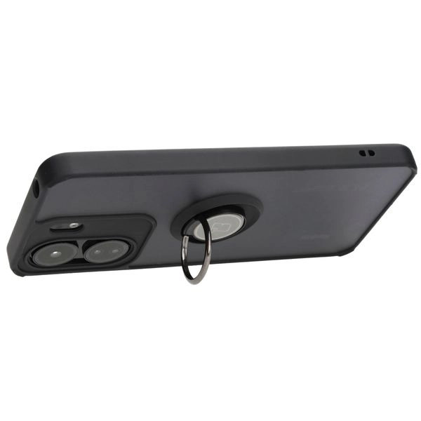 Etui Bizon z uchwytem na palec Hybrid Ring do Xiaomi Redmi 13C / Xiaomi Poco C65 Przydymione z czarną ramką