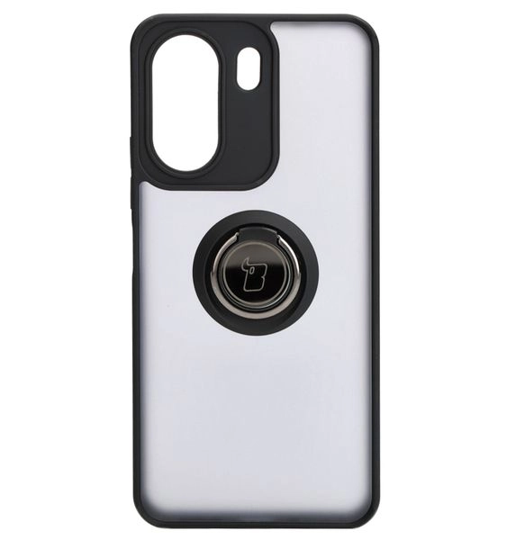 Etui Bizon z uchwytem na palec Hybrid Ring do Xiaomi Redmi 13C / Xiaomi Poco C65 Przydymione z czarną ramką