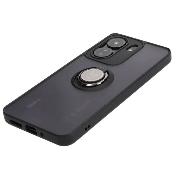 Etui Bizon z uchwytem na palec Hybrid Ring do Xiaomi Redmi 13C / Xiaomi Poco C65 Przydymione z czarną ramką