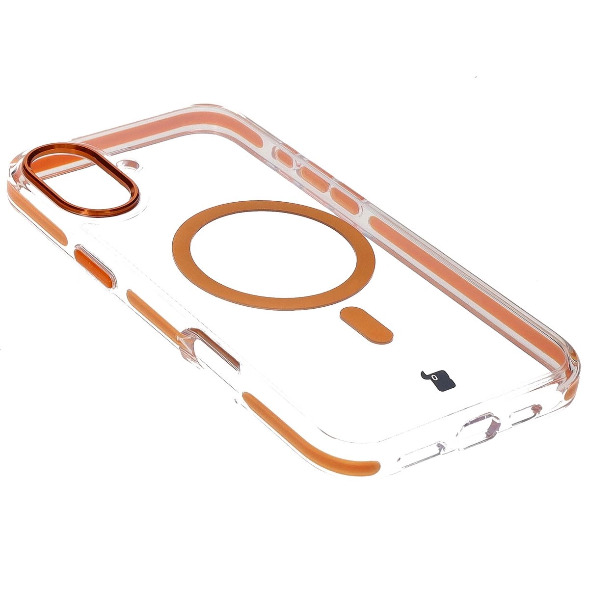 Etui Bizon Marco z MagSafe do iPhone 16 Plus Przezroczyste z pomarańczową ramką